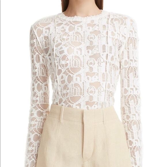 Chloe Lace Logo Embroidered Blouse Women Size 8 Sheer Office Luxury Soft Cream - Picture 1 of 15
